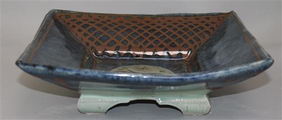 A David Frith jar and a similar square dish, jar 32.5cm, dish 30.5cm